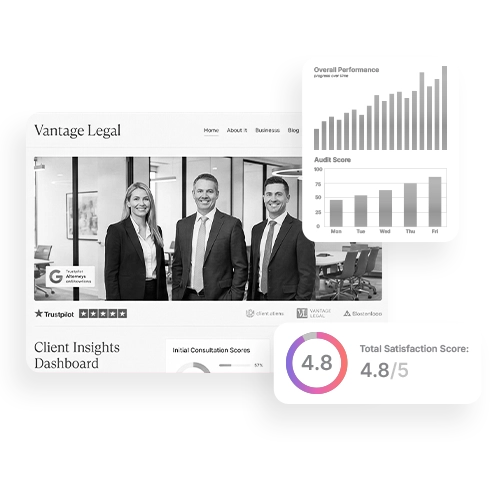 Multiple elements showing trust signals for a law firm