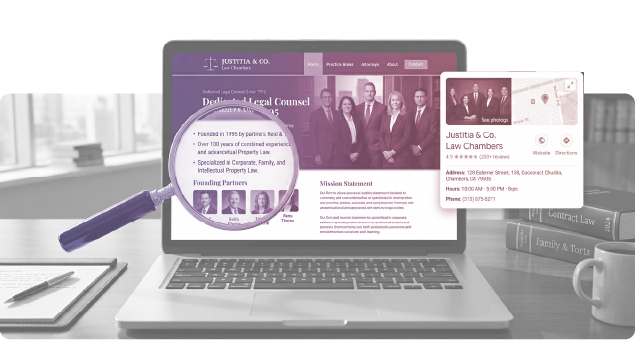 A screen showing trust signals like positive reviews and professional website