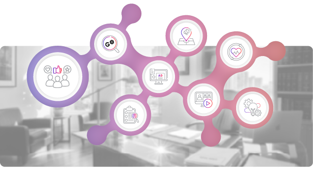 Multiple icons representing trust building activities