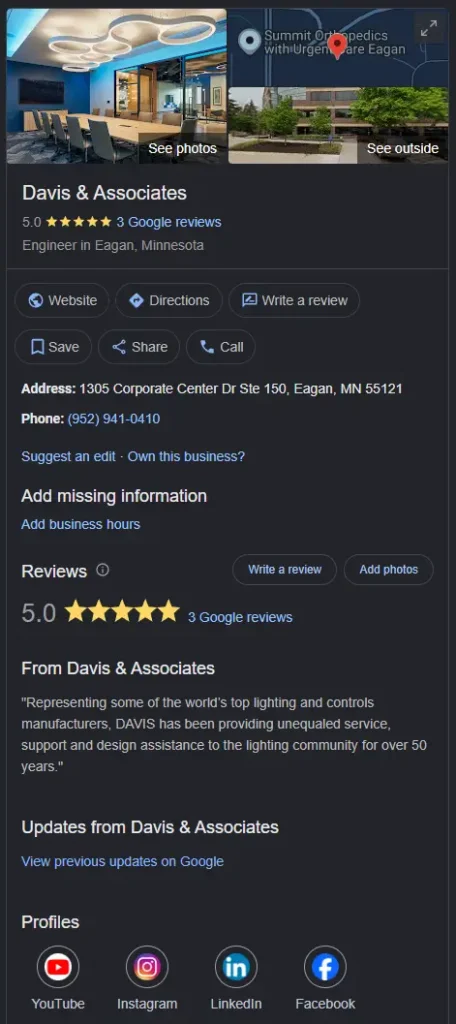 Davis & Associates Google Business profile