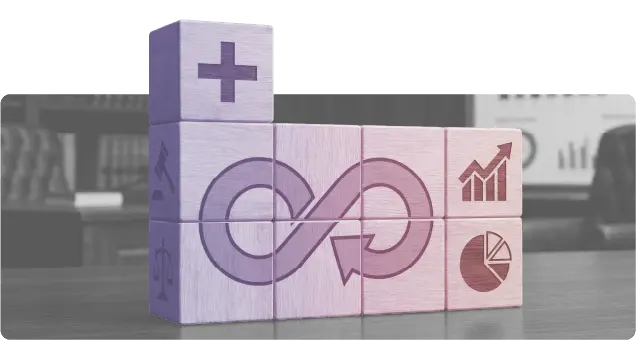 Wooden blocks marked with growth, infinity and chart symbols