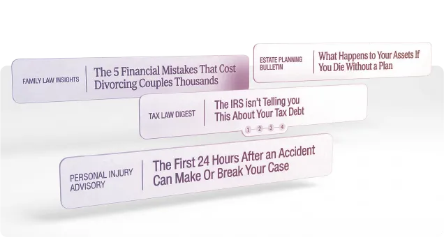 Article headlines Pioneerly writes for law firms across family law, tax, estate planning and personal injury